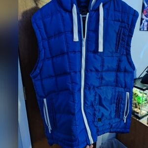 Blue Zip Up Sleeveless Vest Hoodie